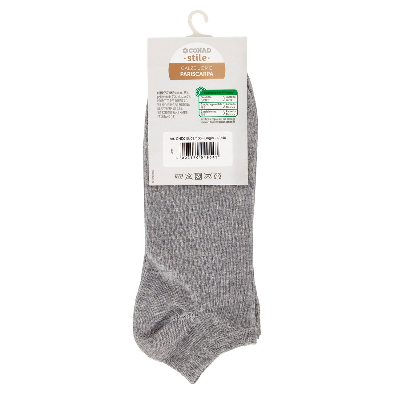 CONAD stile Calze Uomo Pariscarpa Taglia 43/46 Grigio 2 Paia