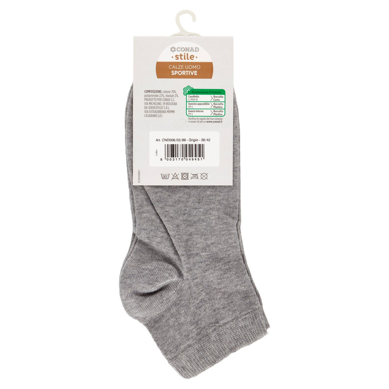 CONAD stile Calze Uomo Sportive Taglia 39/42 Grigio 2 Paia