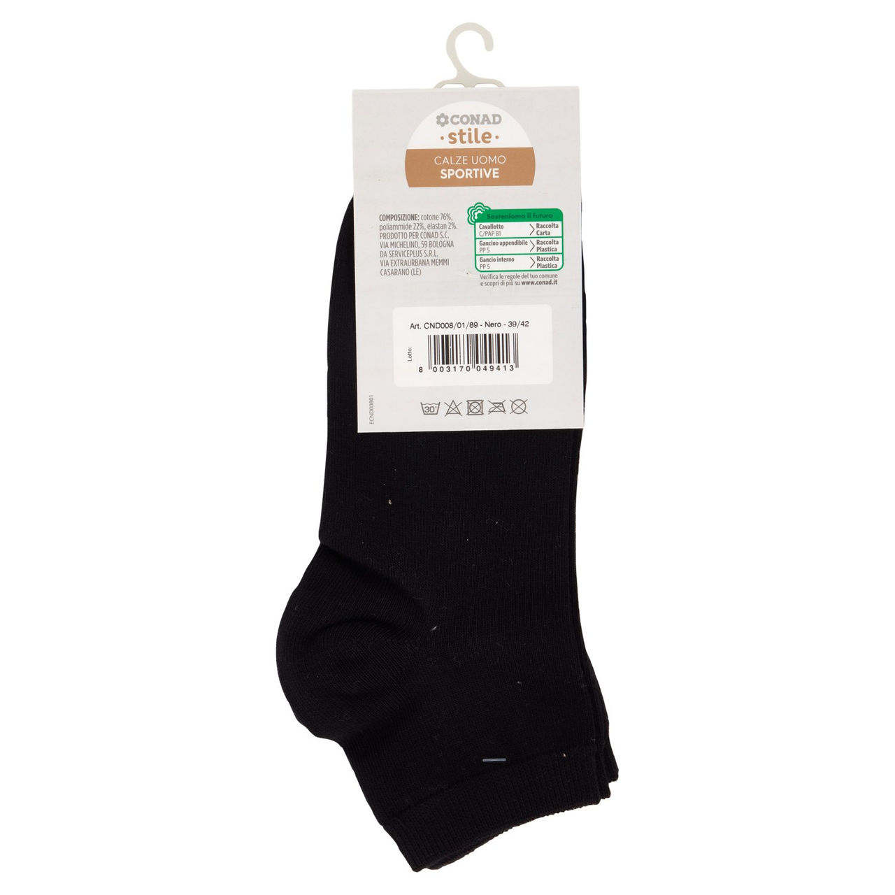 CONAD stile Calze Uomo Sportive Taglia 39/42 Nero 2 Paia