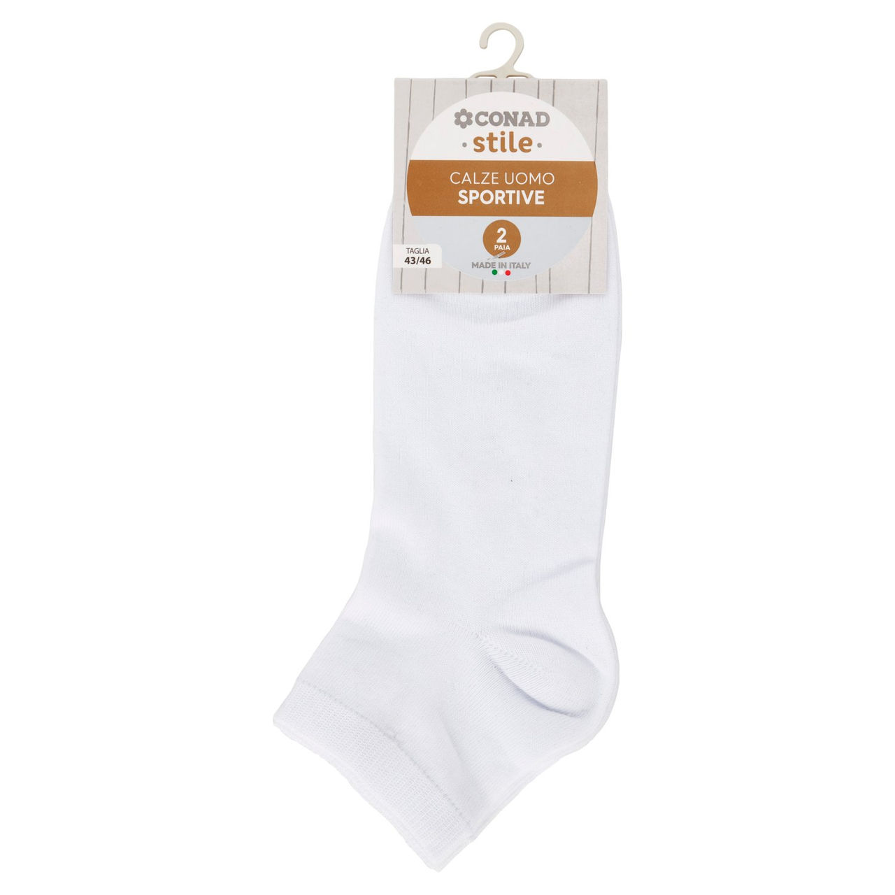 CONAD stile Calze Uomo Sportive Taglia 43/46 Bianco 2 Paia