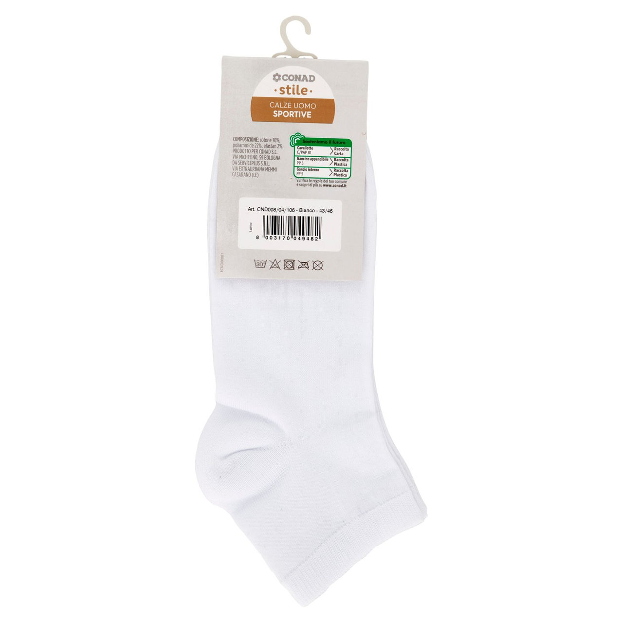 CONAD stile Calze Uomo Sportive Taglia 43/46 Bianco 2 Paia