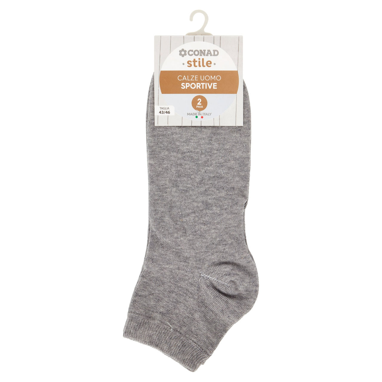 CONAD stile Calze Uomo Sportive Taglia 43/46 Grigio 2 Paia