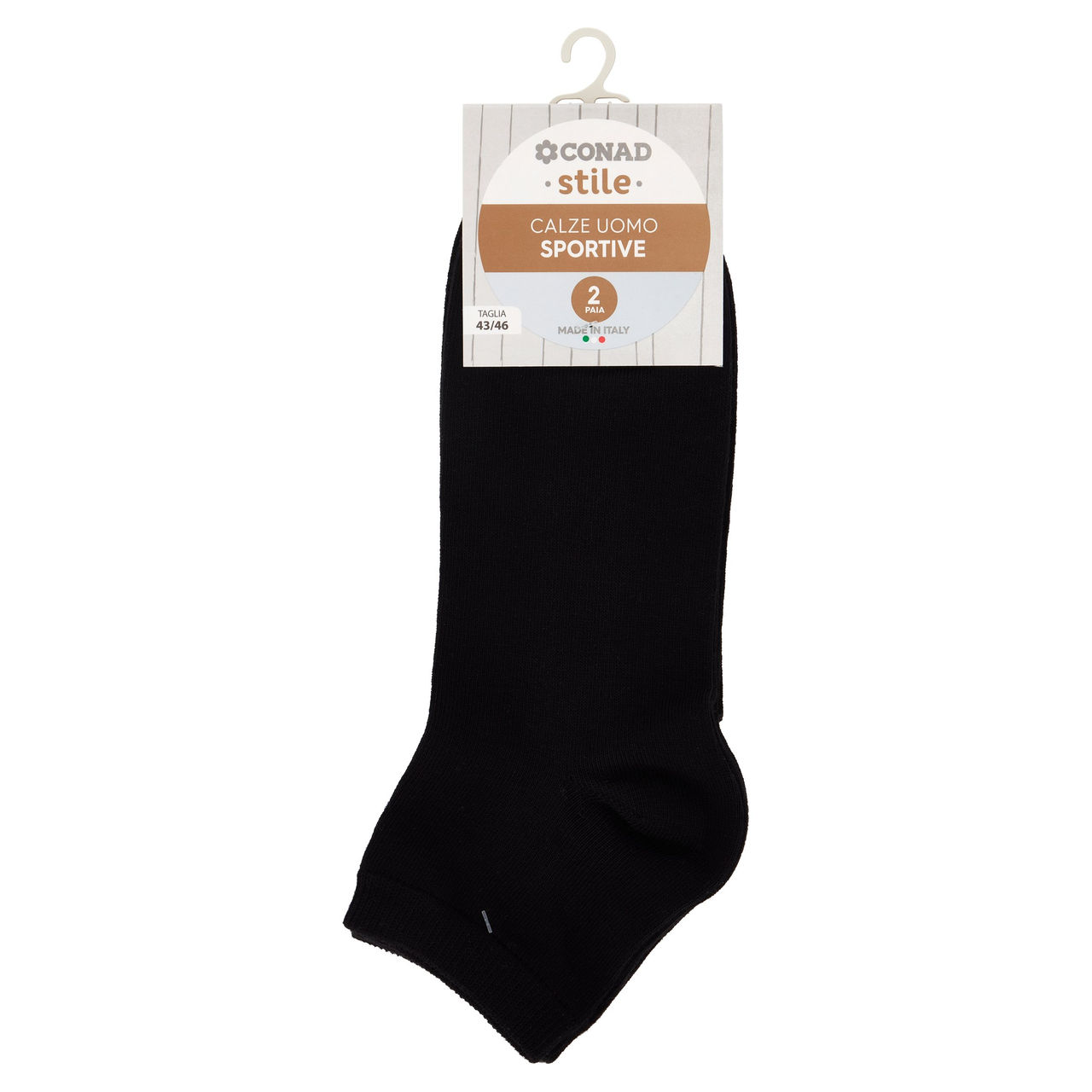 CONAD stile Calze Uomo Sportive Taglia 43/46 Nero 2 Paia