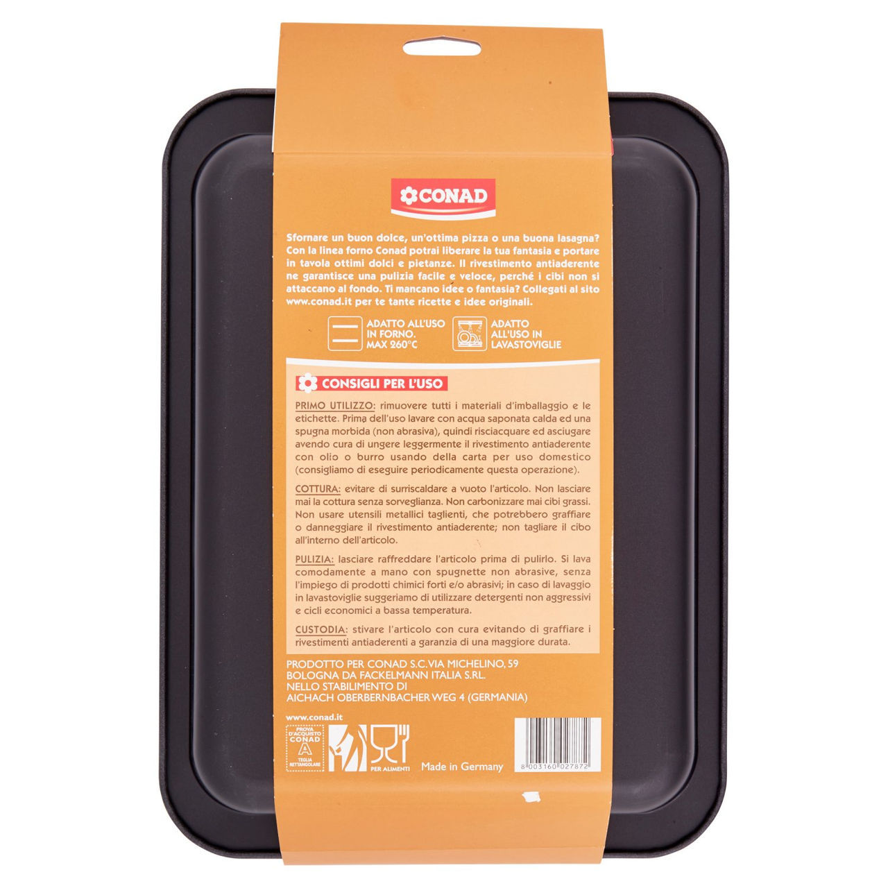 CONAD Teglia rettangolare Acciaio antiaderente 27x36,5 cm