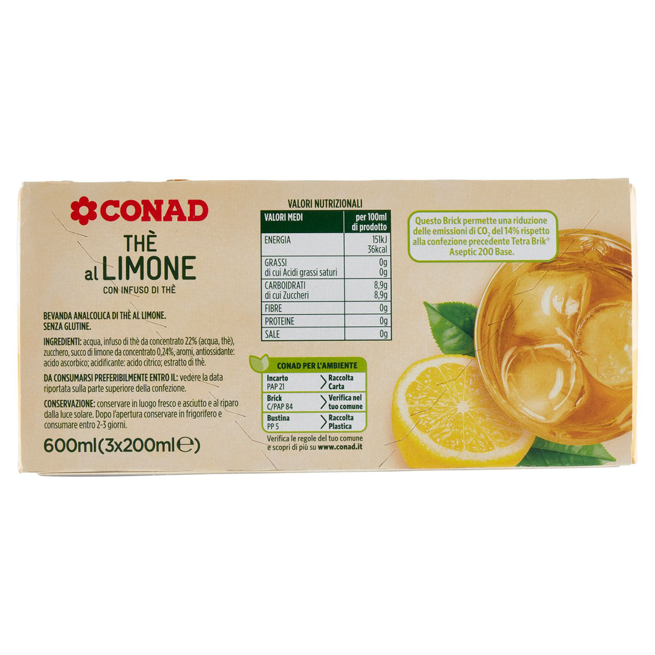 Thè al Limone 3 x 200 ml Conad in vendita online