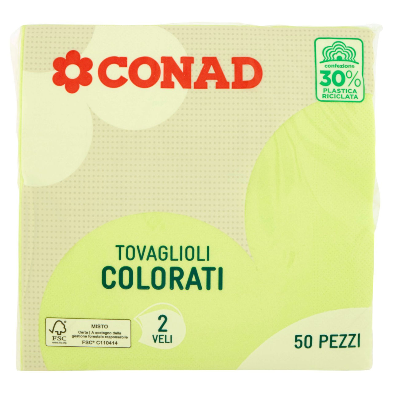 CONAD Tovaglioli Colorati Verdi 2 Veli 50 pz