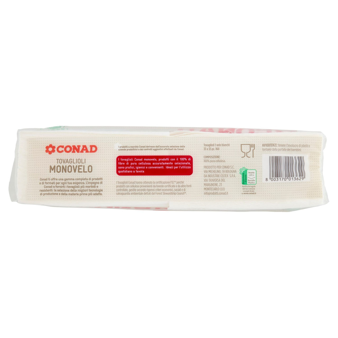 Tovaglioli In Cotone Biologico Bianco Con Motivo Donut Colorati 45x45 Cm X2 Bula 241299