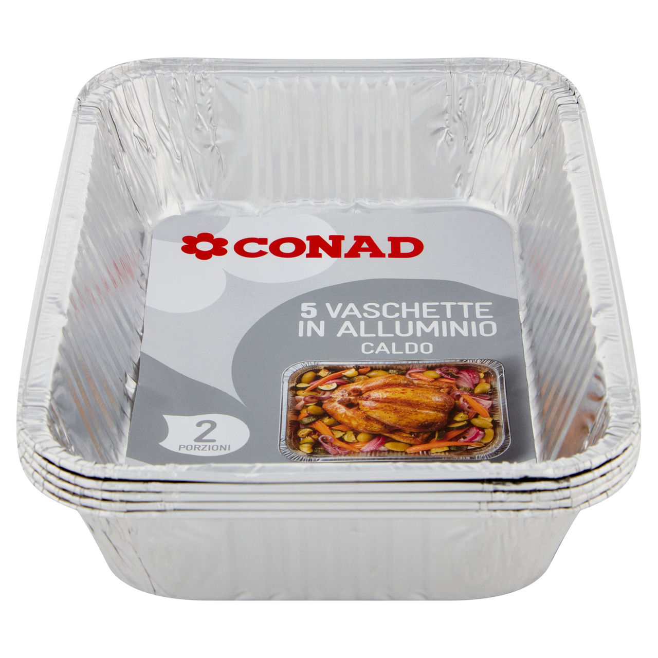 Conad Vaschette in Alluminio Caldo Gelo con Coperchio 1 Porzione conf. 5 pz.