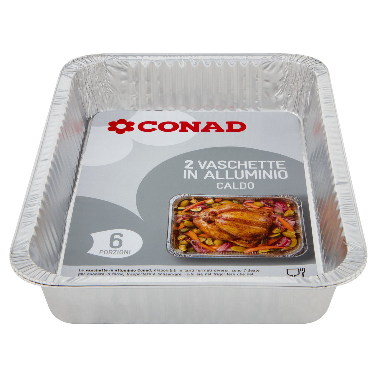 Conad Vaschette in Alluminio Caldo Gelo con Coperchio 1 Porzione conf. 5 pz.