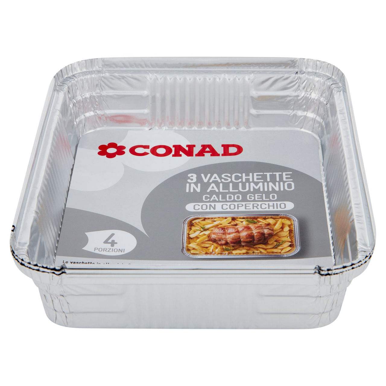 Conad Vaschette in Alluminio Caldo Gelo con Coperchio 1 Porzione conf. 5 pz.