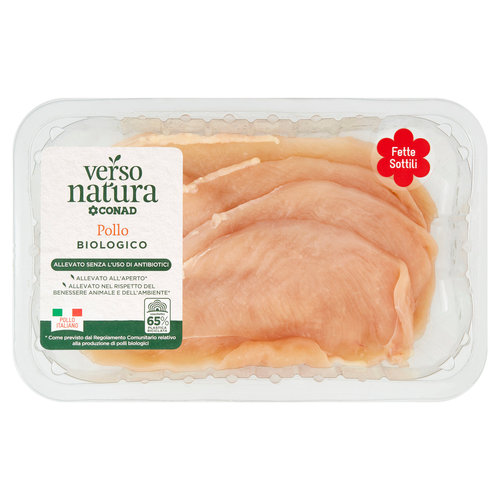 CONAD VERSO NATURA Allevato Senza l'Uso di Antibiotici Petto di Pollo Biologico a Fette Sottili