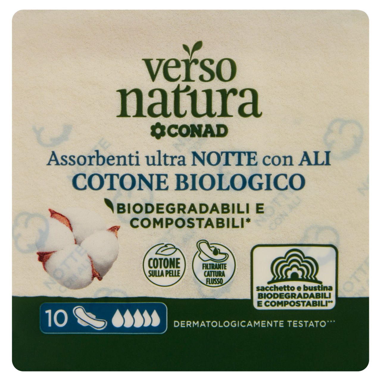 CONAD VERSO NATURA Assorbenti ultra Notte con Ali Cotone Biologico 10 pz