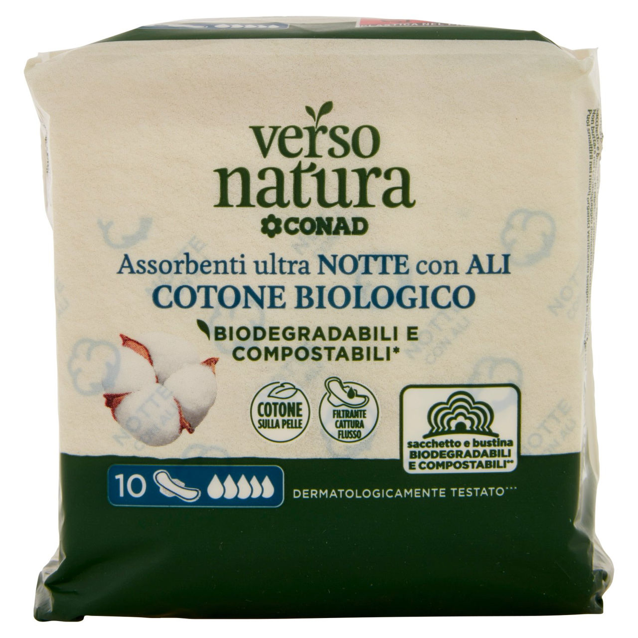 CONAD VERSO NATURA Assorbenti ultra Notte con Ali Cotone Biologico 10 pz