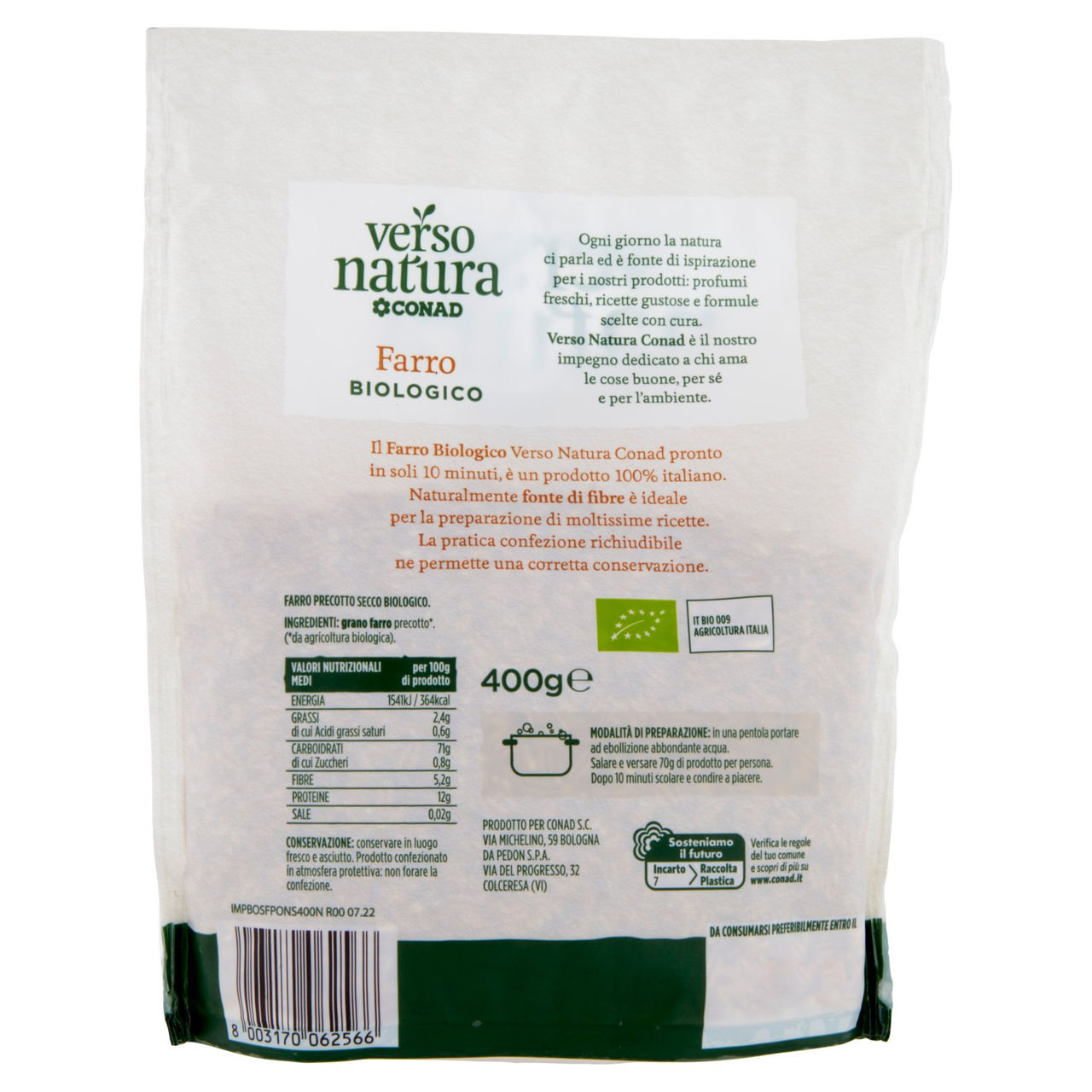 Farro Biologico Precotto 400g Conad vendita online Conad