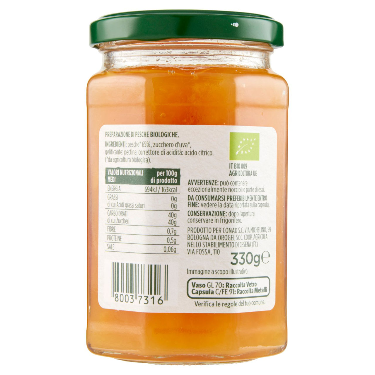 Bio Marmellata con Pesche Biologiche 330g Conad