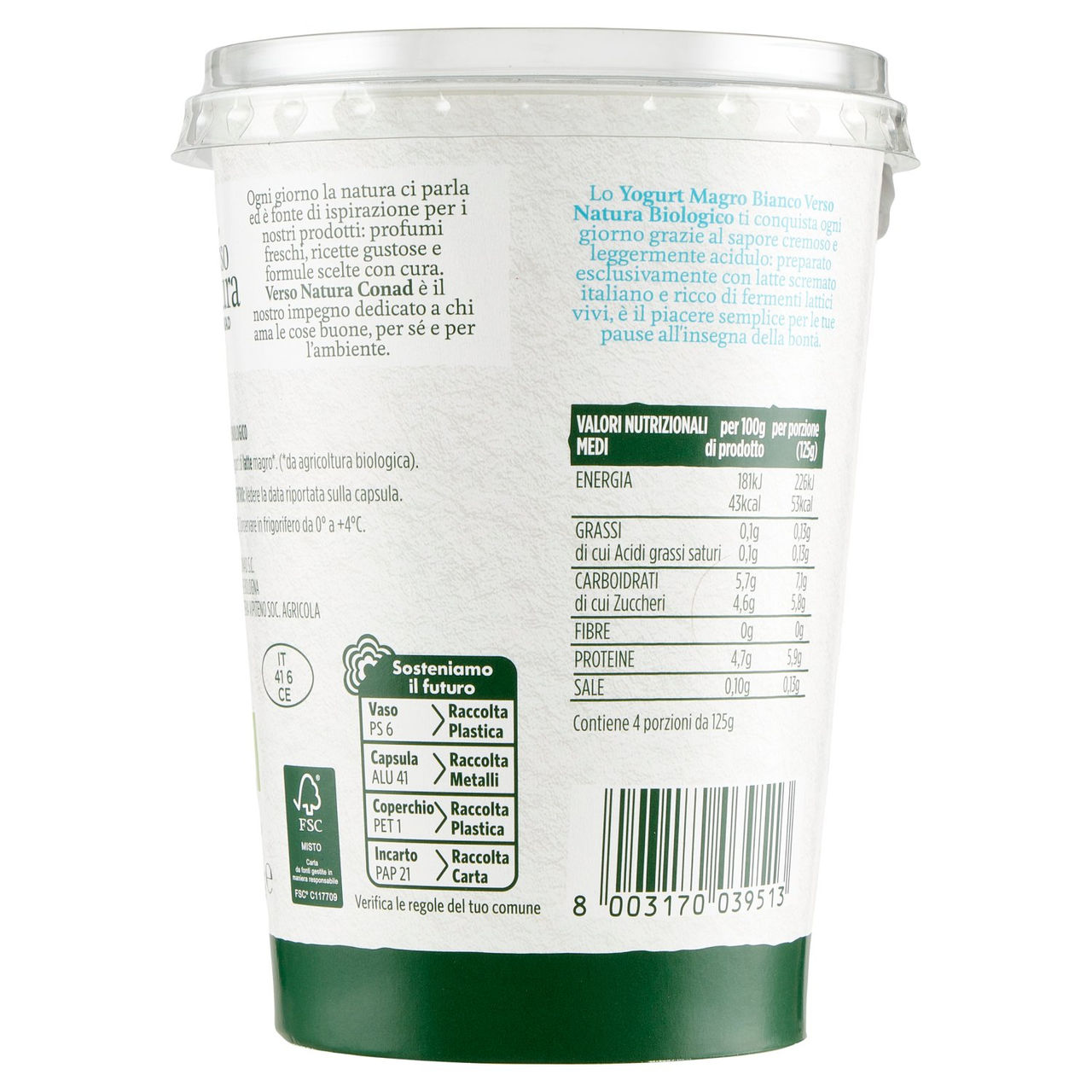 Yogurt Bianco Magro Biologico g 500 Conad Conad