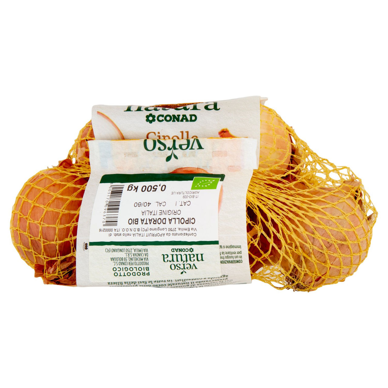 CONAD VERSO NATURA  Cipolle biologiche Dorata Cal. 40/60 Italia 0,500 kg