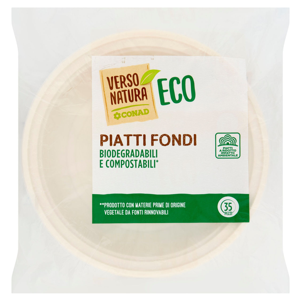 CONAD VERSO NATURA Eco Piatti Fondi Biodegradabili e Compostabili* 35 pz