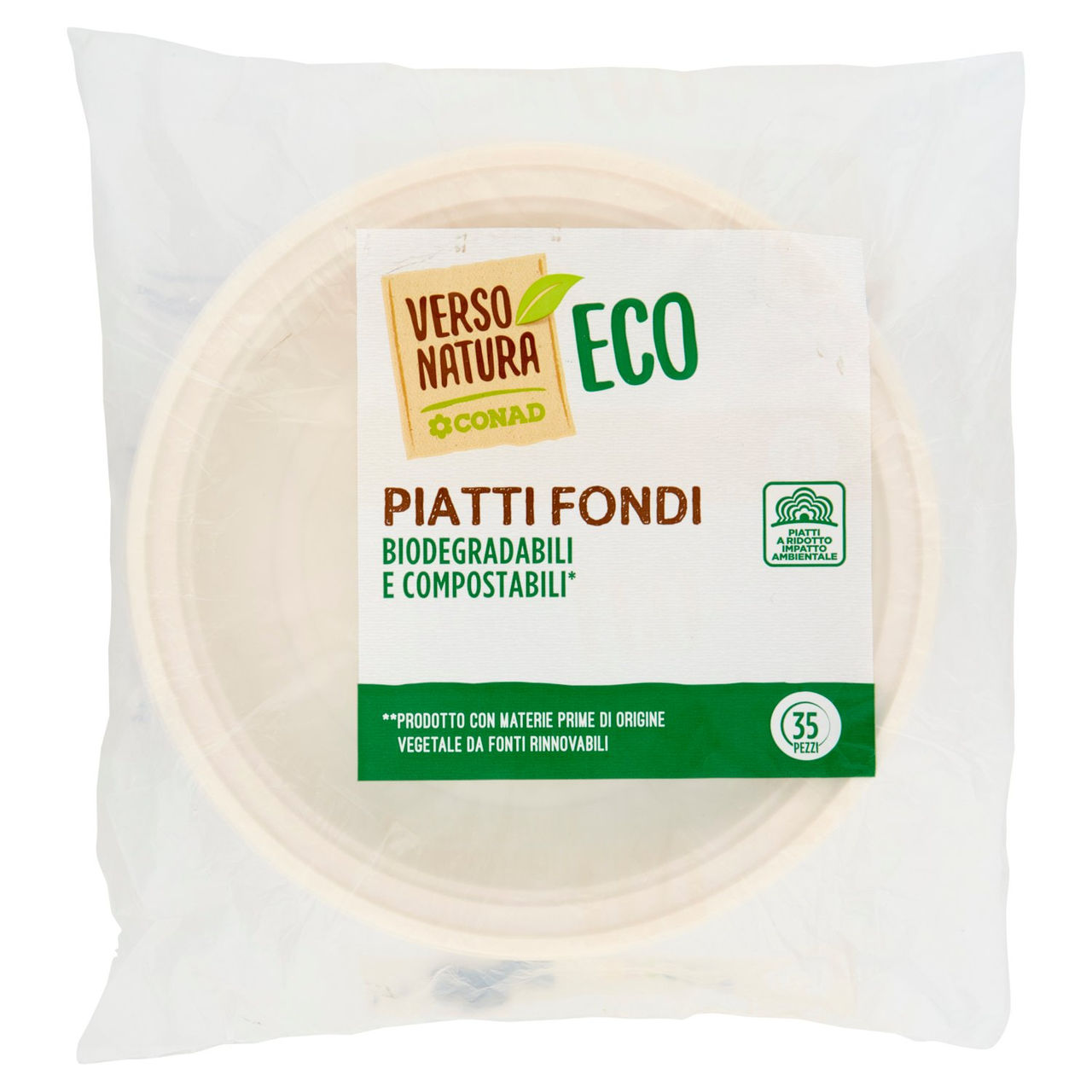 CONAD VERSO NATURA Eco Piatti Fondi Biodegradabili e Compostabili* 35 pz