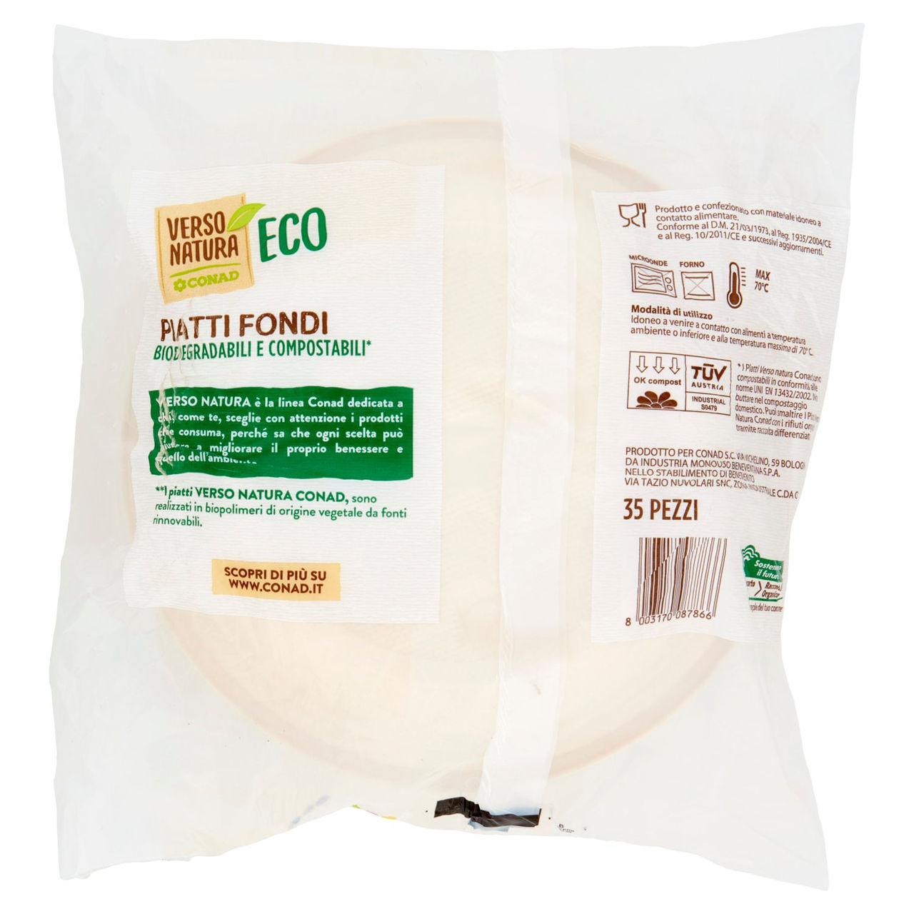 CONAD VERSO NATURA Eco Piatti Fondi Biodegradabili e Compostabili* 35 pz