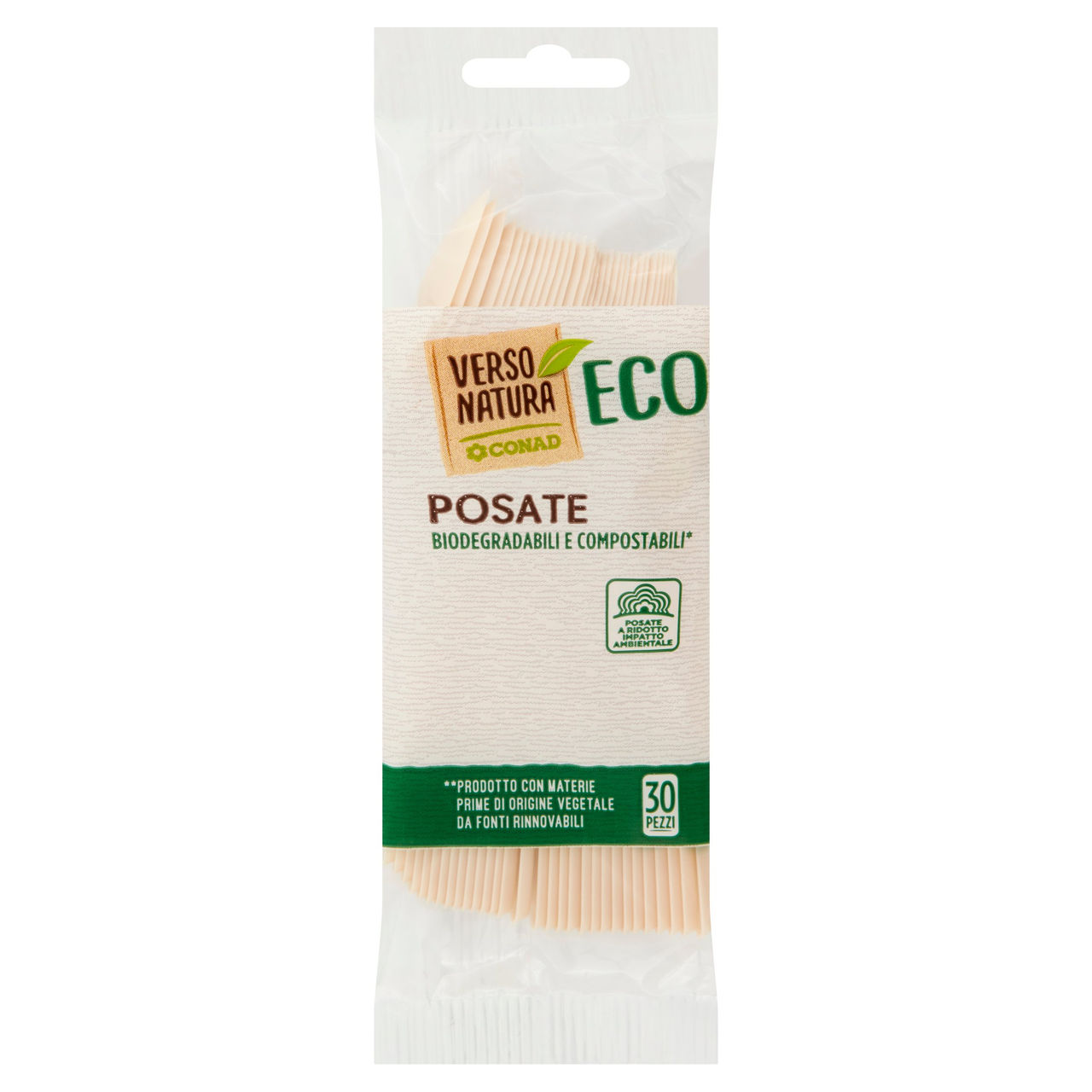 CONAD VERSO NATURA Eco Posate Biodegradabili e Compostabili* Cucchiaini 30 pz