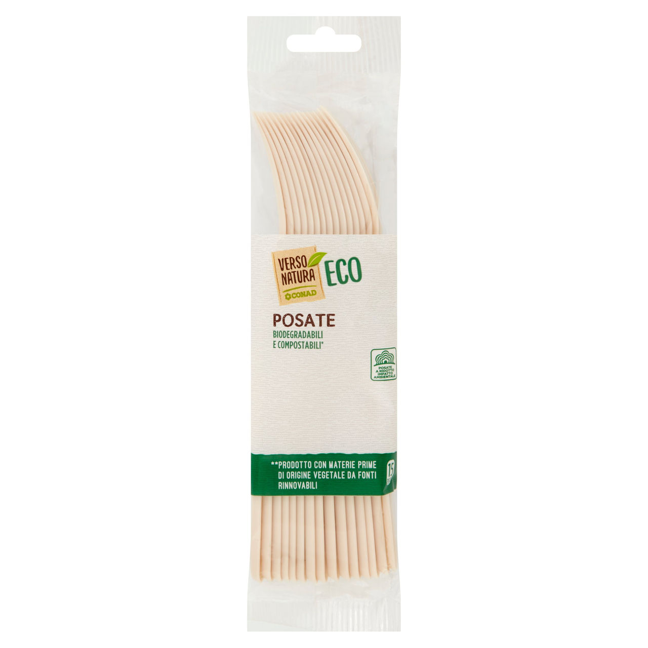 CONAD VERSO NATURA Eco Posate Biodegradabili e Compostabili* Forchette 15 pz