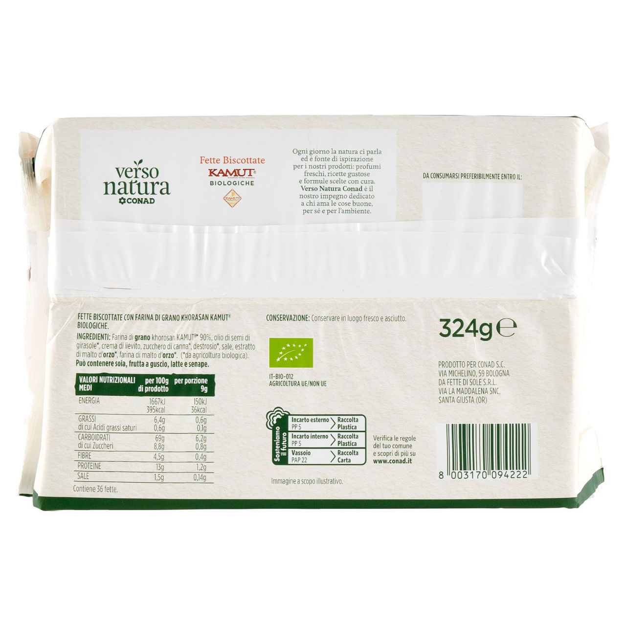 CONAD VERSO NATURA Fette Biscottate Kamut Biologiche 324 g