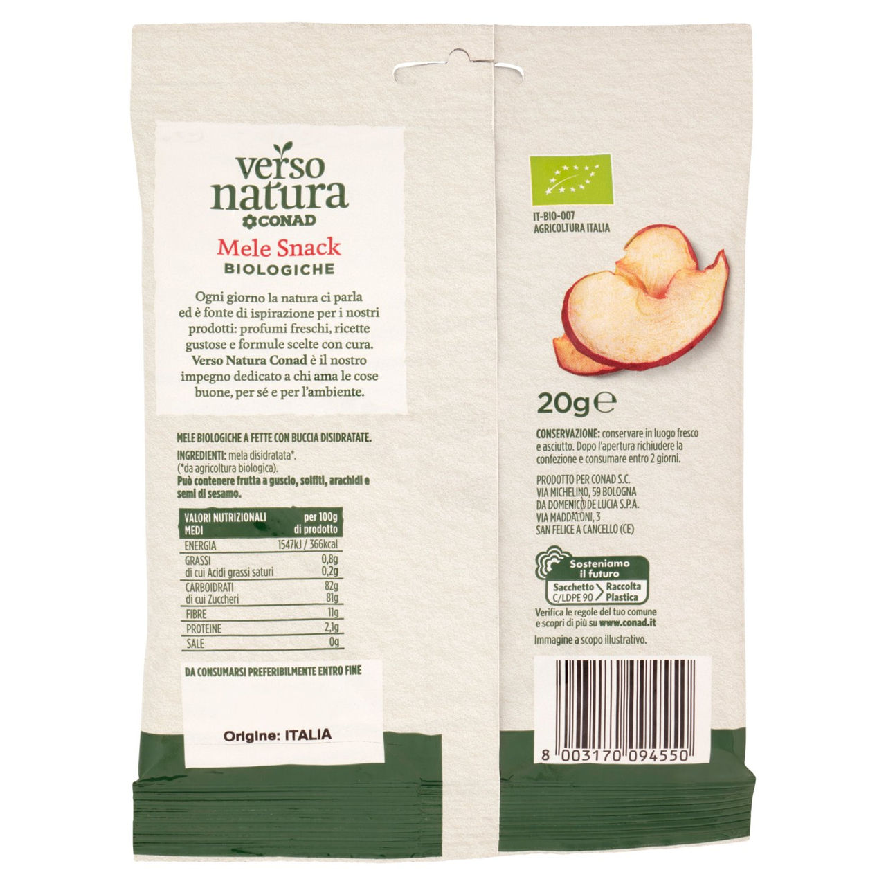 CONAD VERSO NATURA Mele Snack Biologiche 20 g