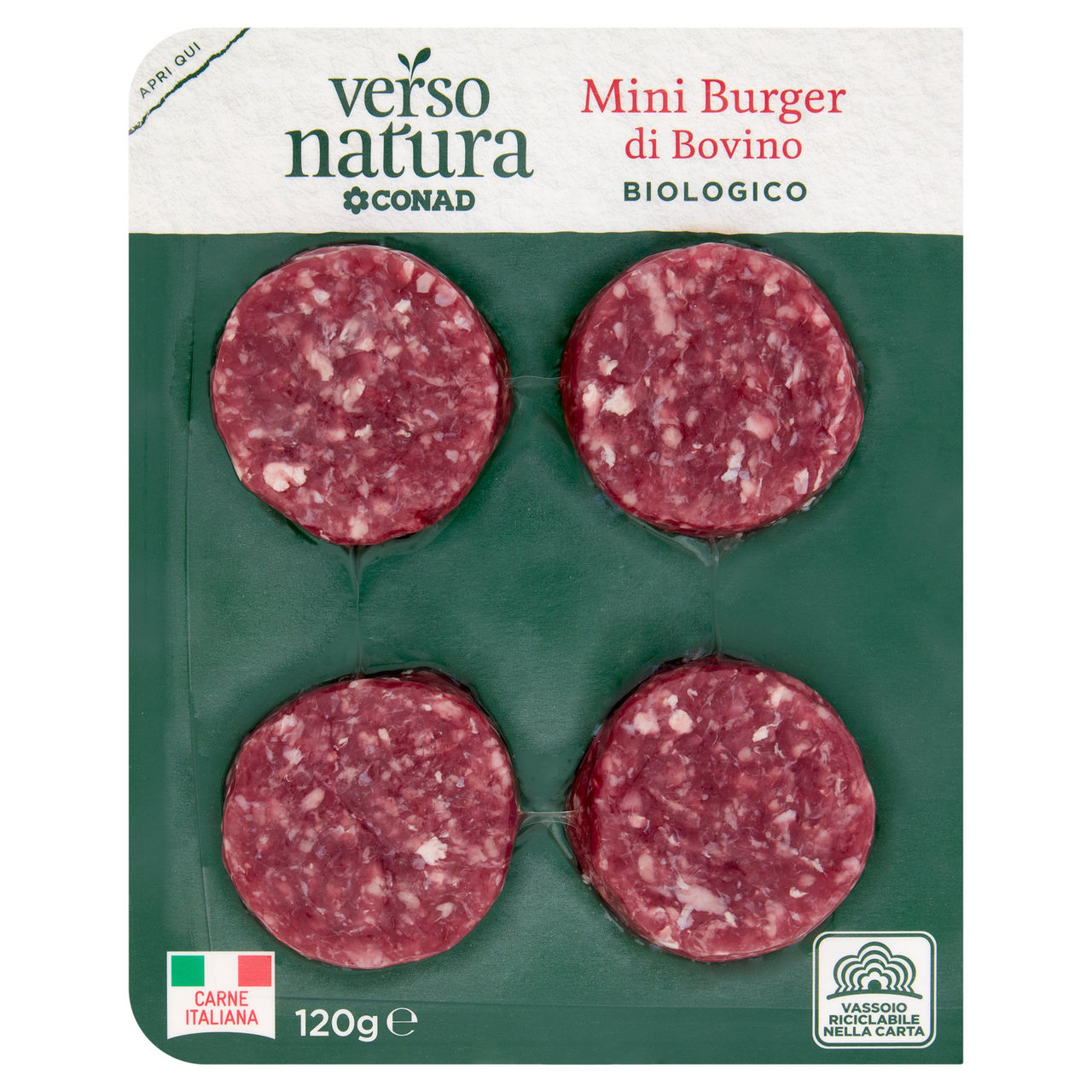 CONAD VERSO NATURA Mini Burger Bovino Adulto Biologico 120 g