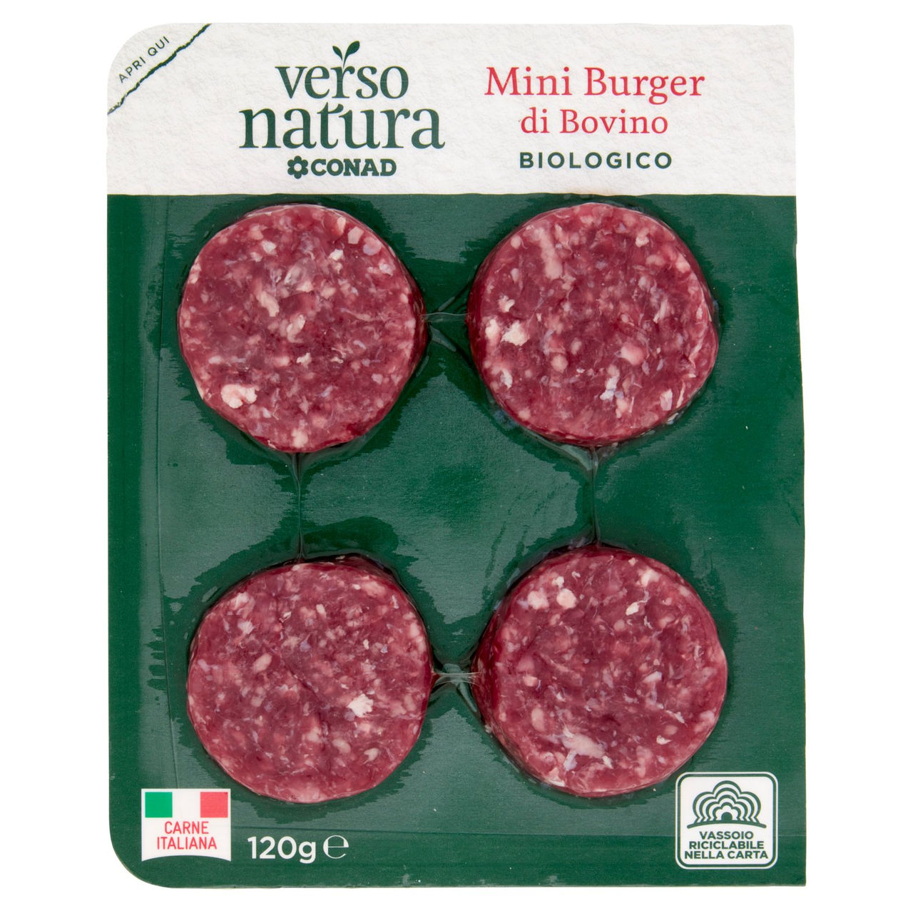 CONAD VERSO NATURA Mini Burger Bovino Adulto Biologico 120 g