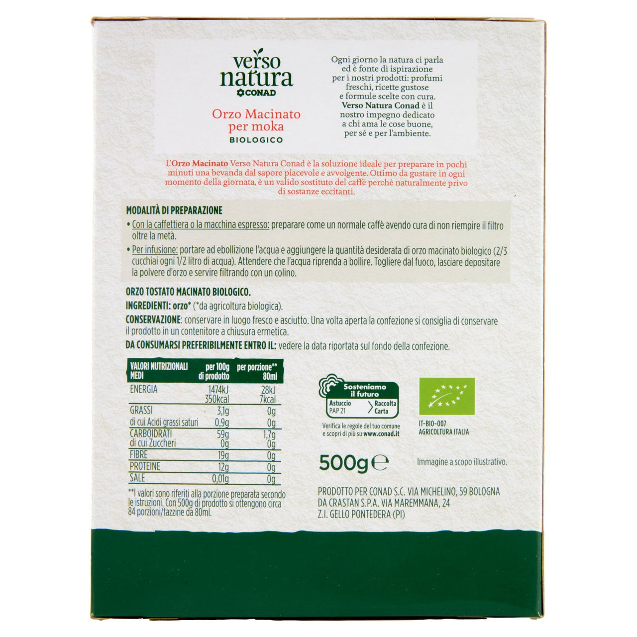 Orzo Macinato Biologico 500 g Verso Natura Bio