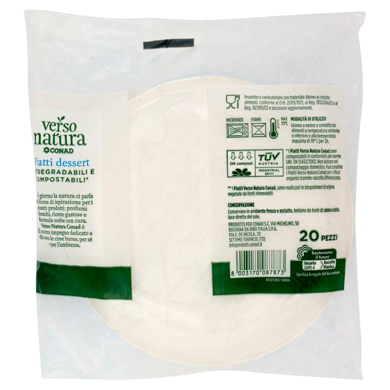 Piatti Dessert Biodegradabili e Compostabili 20pz