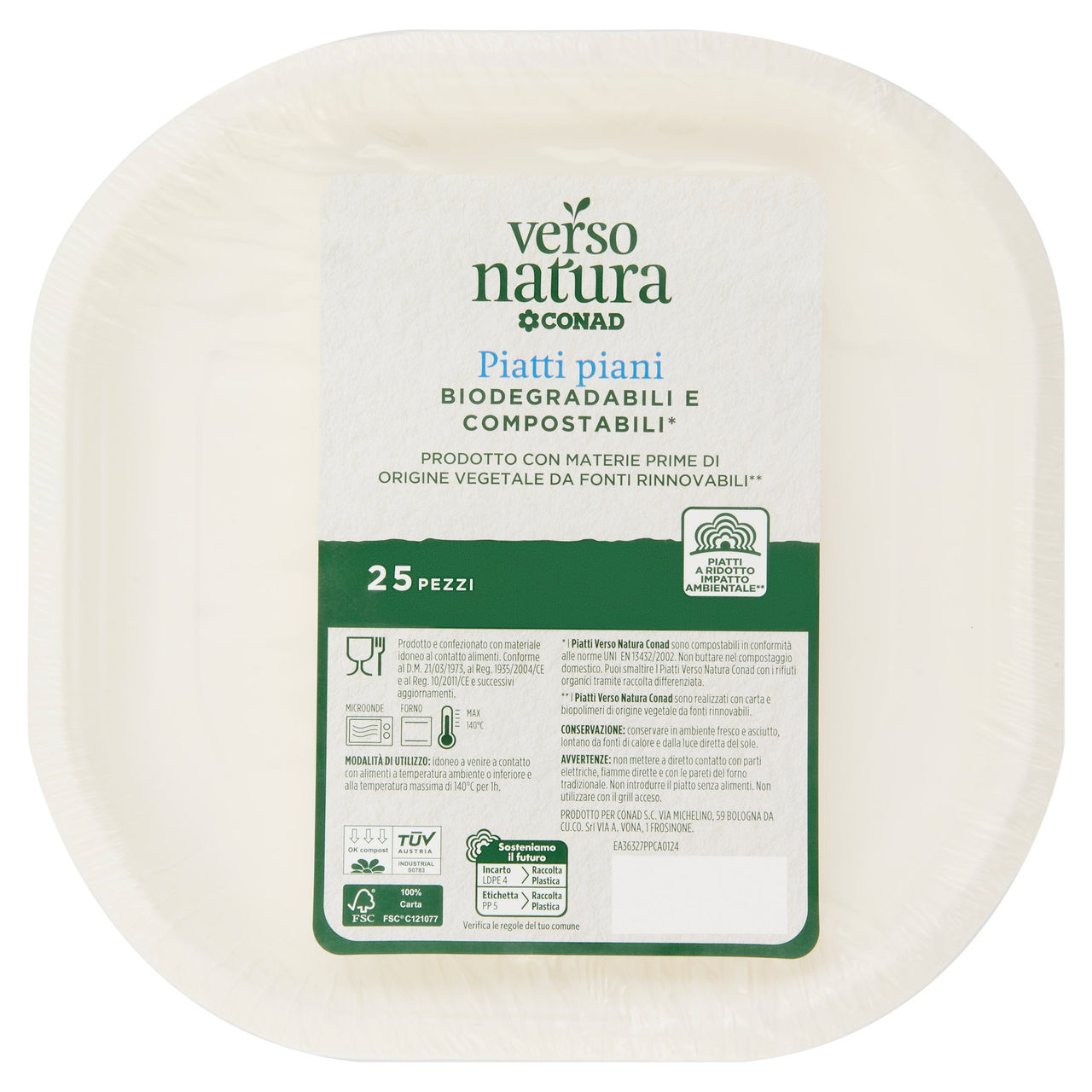 CONAD VERSO NATURA Piatti piani Biodegradabili e Compostabili* 25 pz