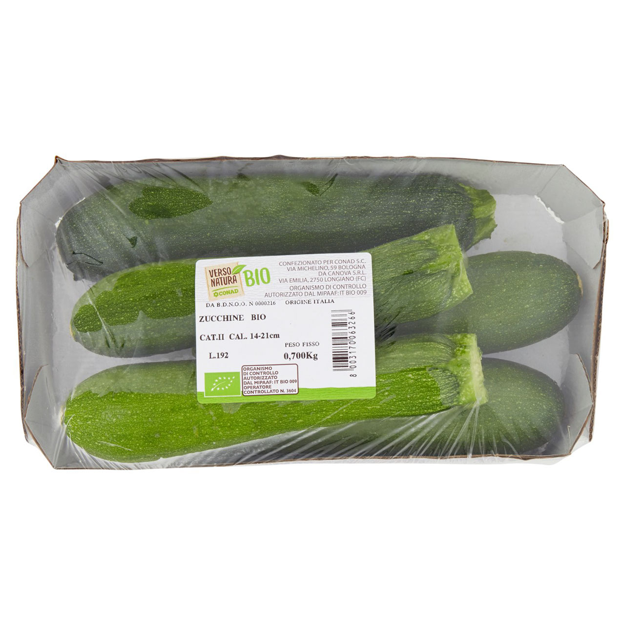 CONAD VERSO NATURA Zucchine biologiche Italia Cal. 14-21 cm 0,700 kg