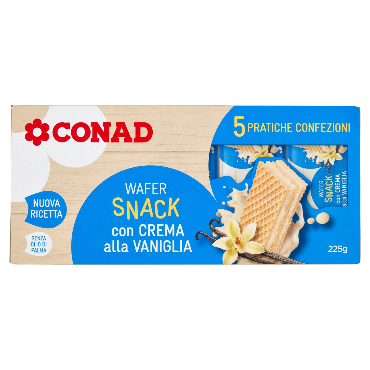 CONAD Wafer Snack con Crema alla Vaniglia 5 x 45 g