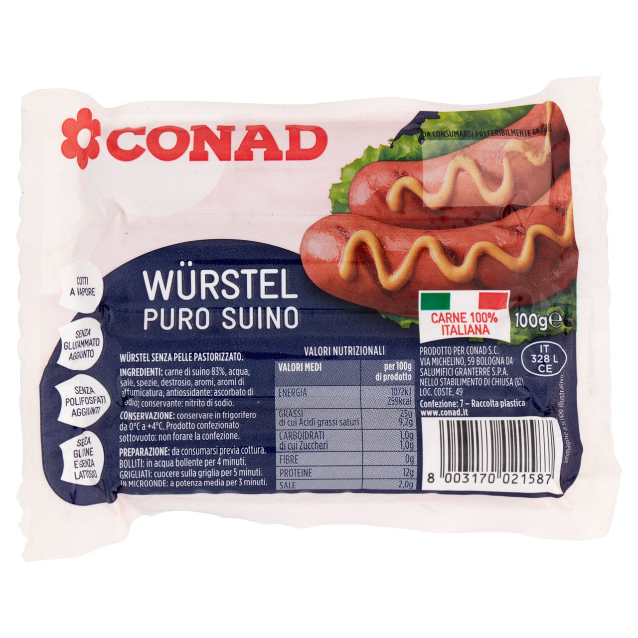 Würstel Puro Suino 100 g Conad in vendita online
