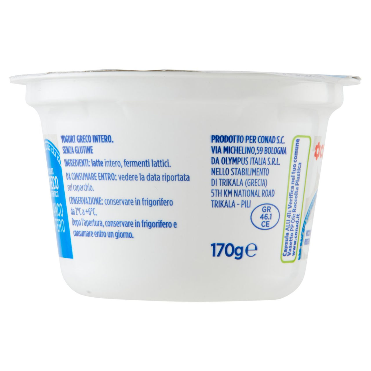 Yogurt Greco Autentico Bianco Intero 170 g Conad