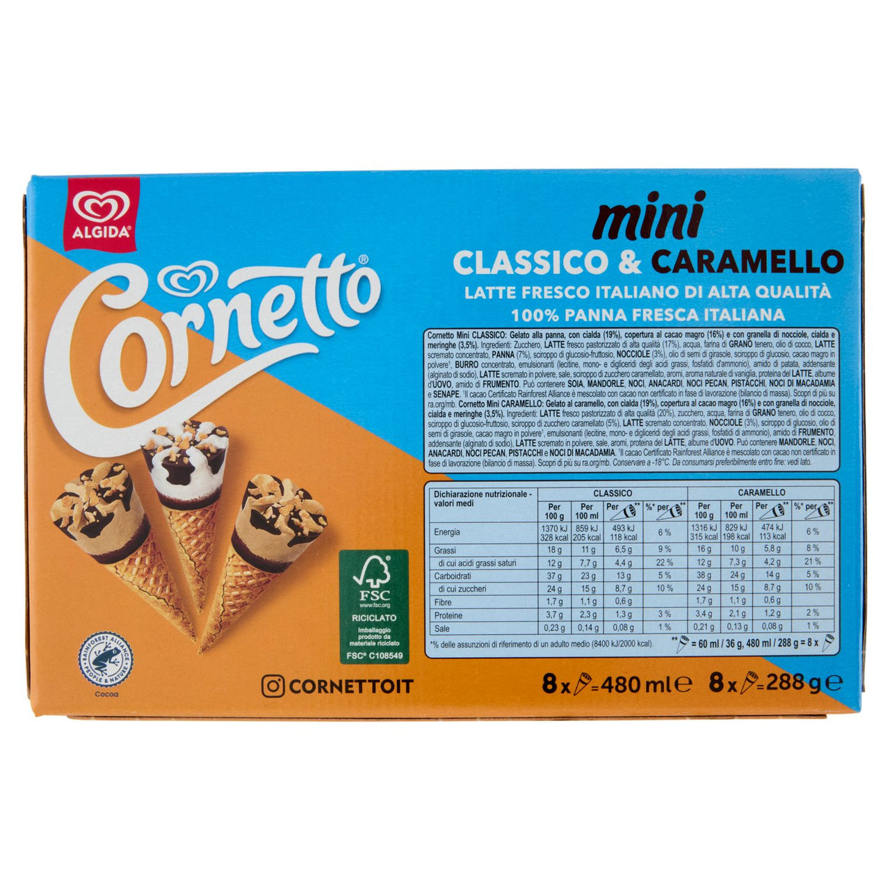 Cornetto mini Classico, Caramello 8 x 36 g
