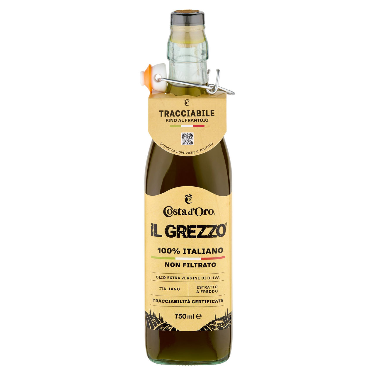 Costa d'Oro il Grezzo 100% Italiano Non Filtrato Olio Extra Vergine di Oliva 750 ml