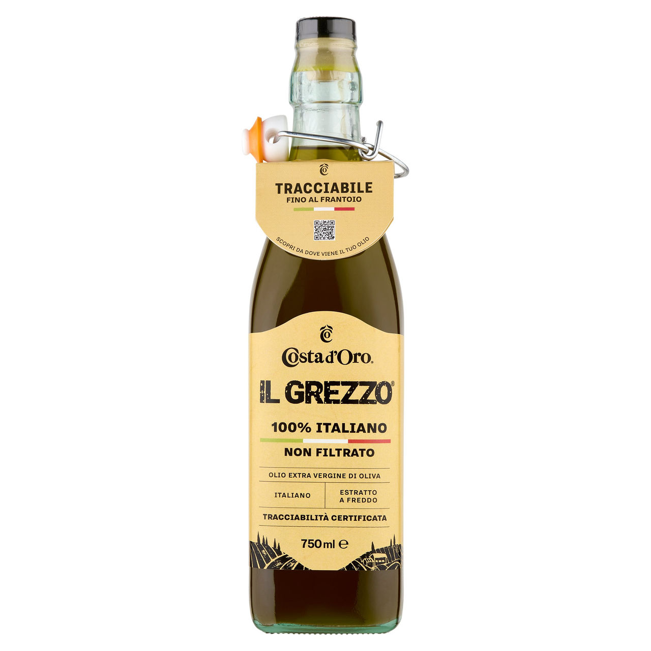 Costa d'Oro il Grezzo 100% Italiano Non Filtrato Olio Extra Vergine di Oliva 750 ml