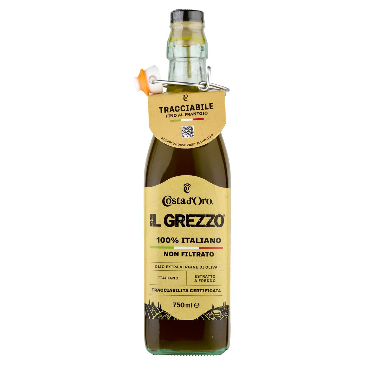 Costa d'Oro il Grezzo 100% Italiano Non Filtrato Olio Extra Vergine di Oliva 750 ml