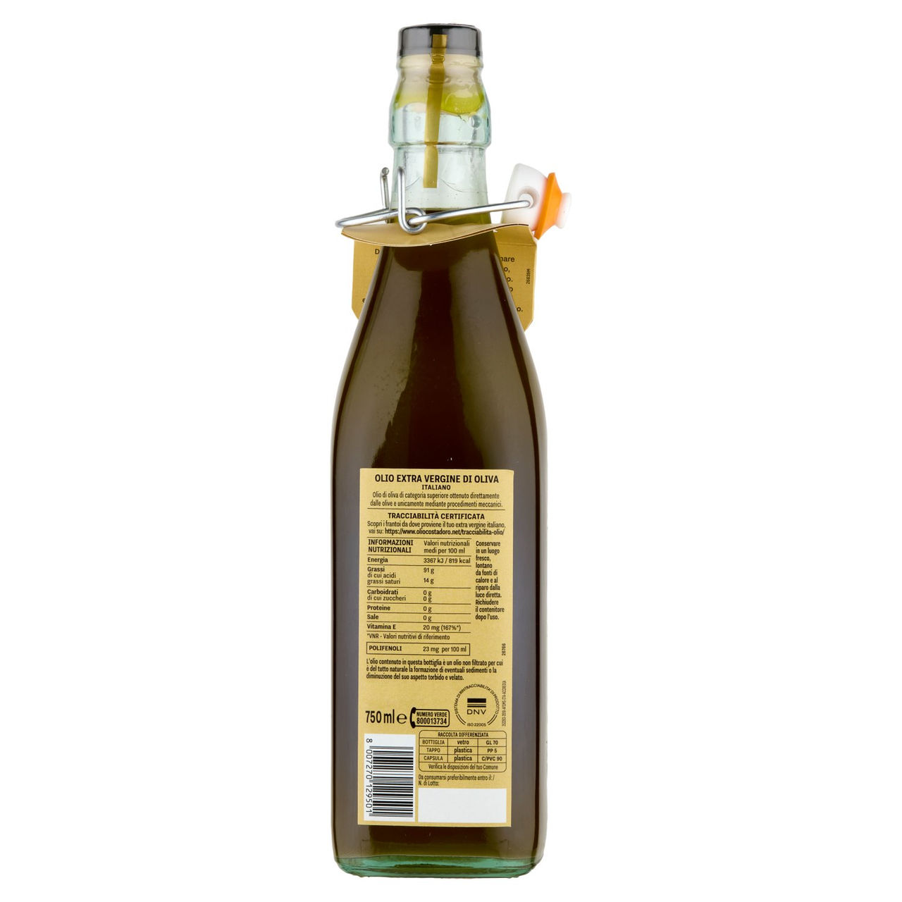 Costa d'Oro il Grezzo 100% Italiano Non Filtrato Olio Extra Vergine di Oliva 750 ml