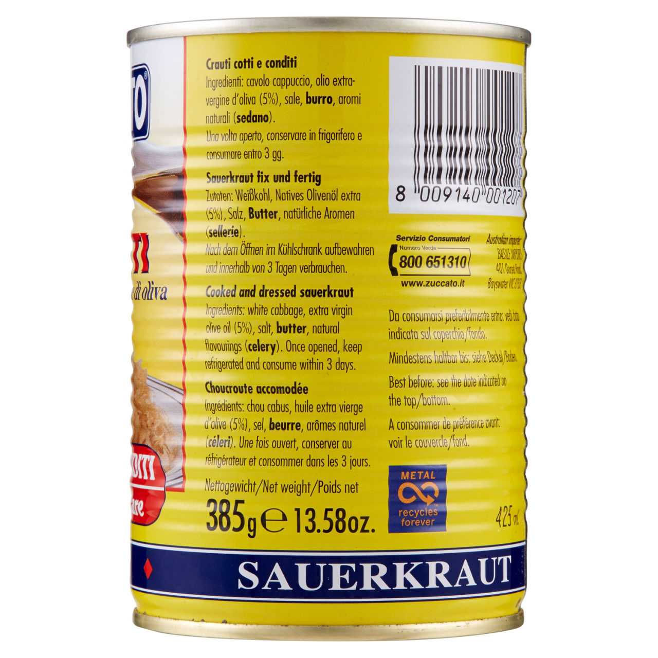 Crauti Zuccato con olio extra vergine di oliva 385 g