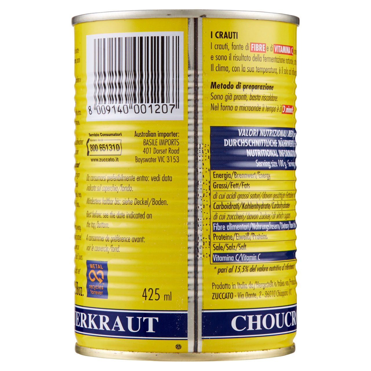 Crauti Zuccato con olio extra vergine di oliva 385 g