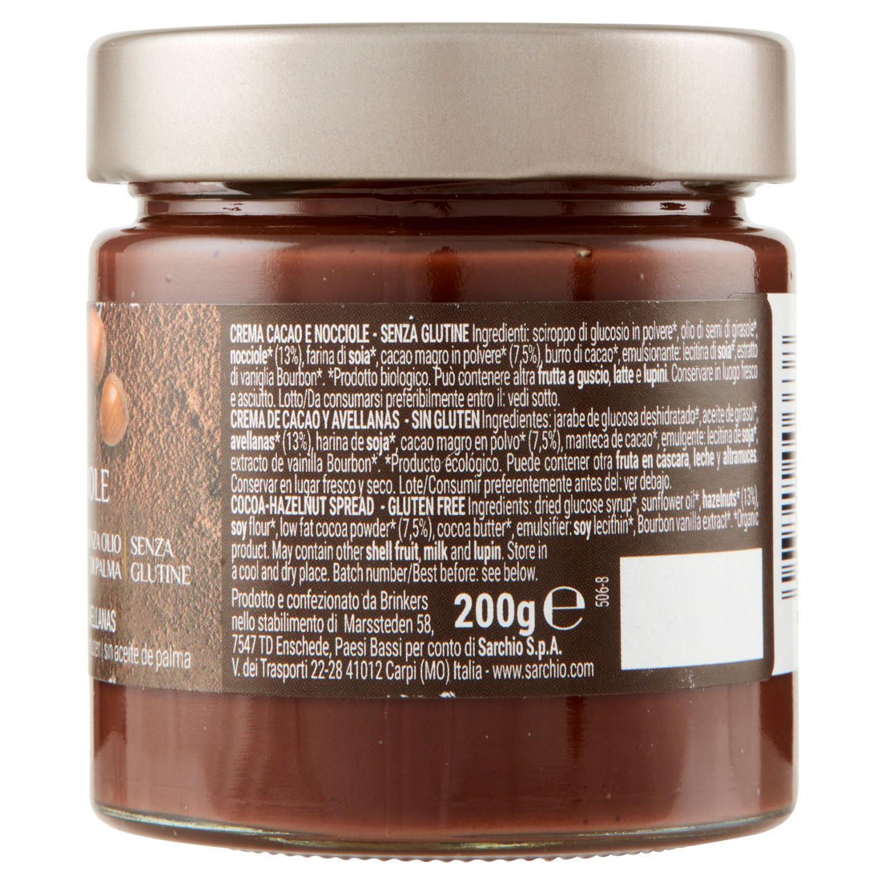 Crema Sarchio bio cacao e nocciole senza glutine 200g
