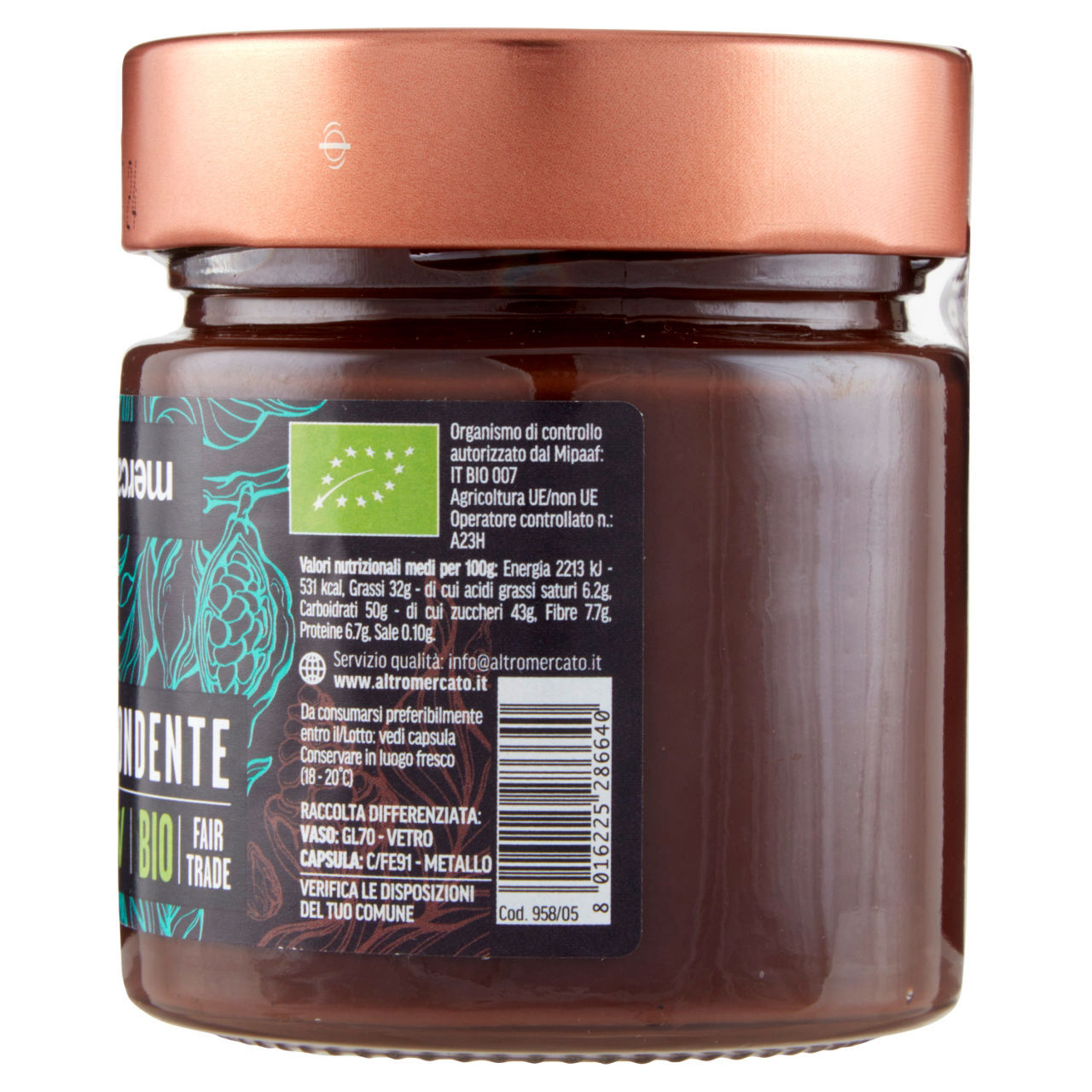 Crema spalmabile bio Altro mercato fondente con nocciole e anacardi 230g