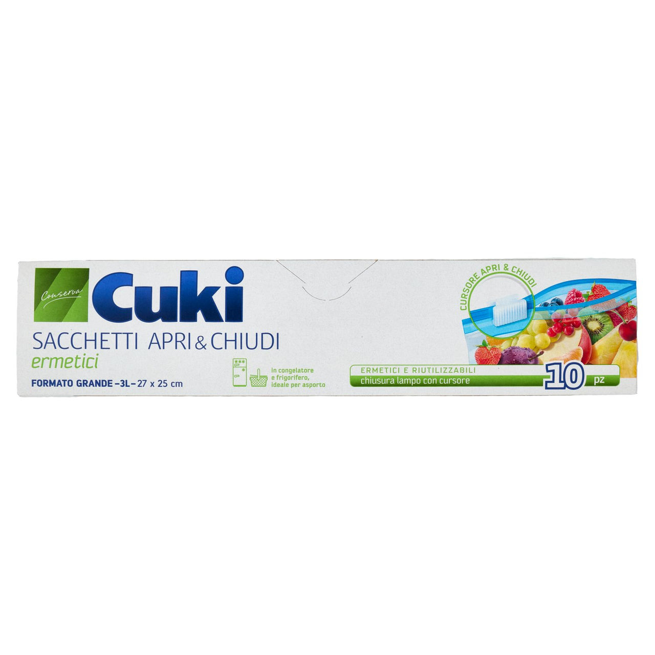Cuki Conserva Sacchetti Apri & Chiudi ermetici Formato Grande - 3L- 27 x 25 cm 10 pz