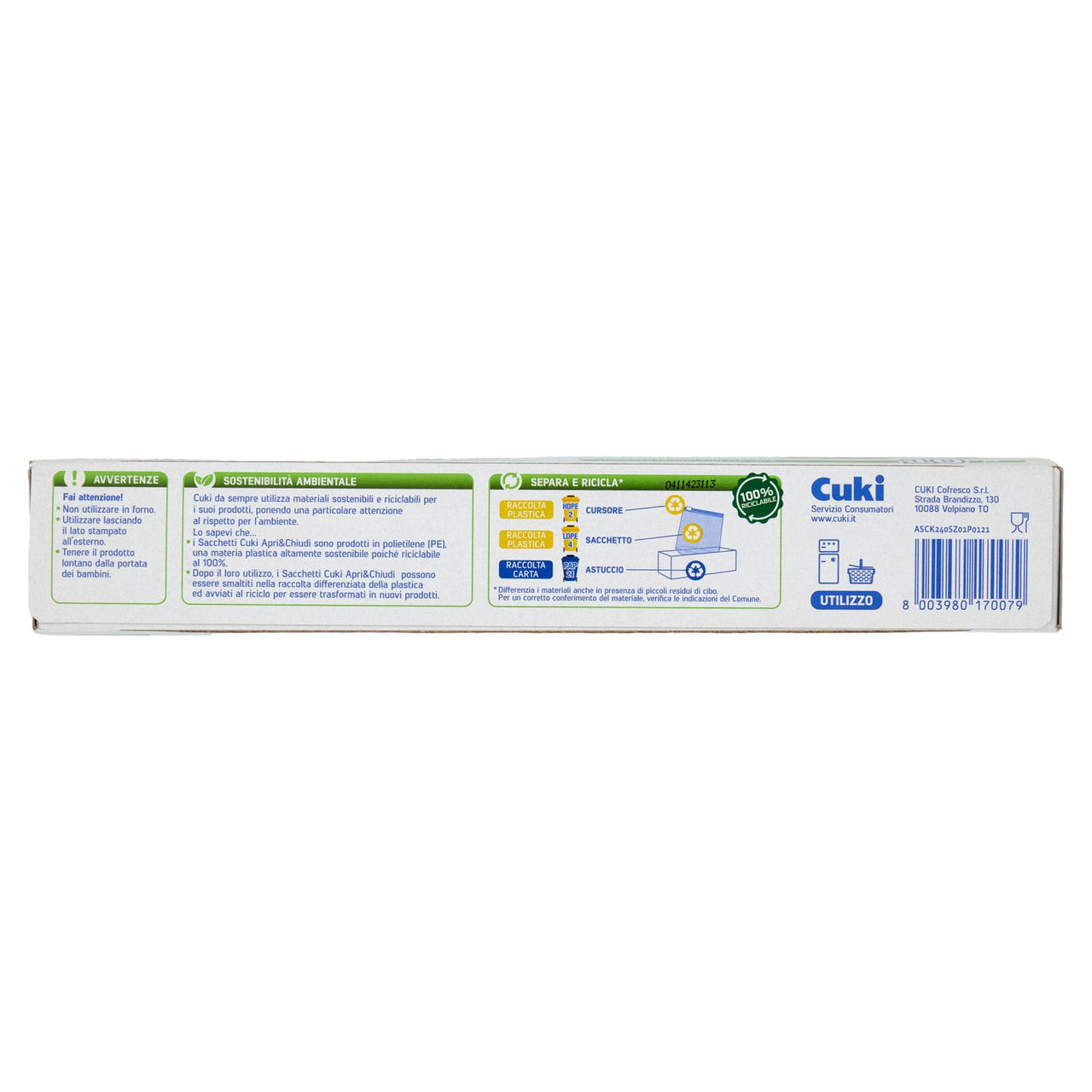 Cuki Conserva Sacchetti Apri & Chiudi ermetici Formato Grande - 3L- 27 x 25 cm 10 pz