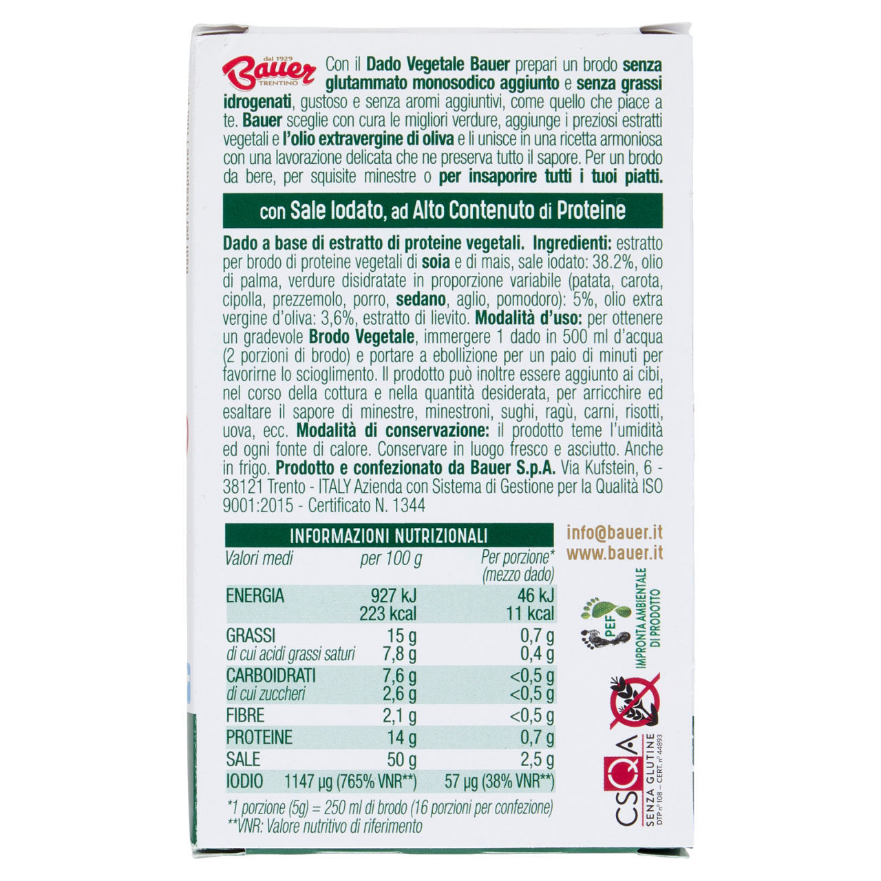 Dado Bauer vegetale 80 g conf. da 8 pezzi