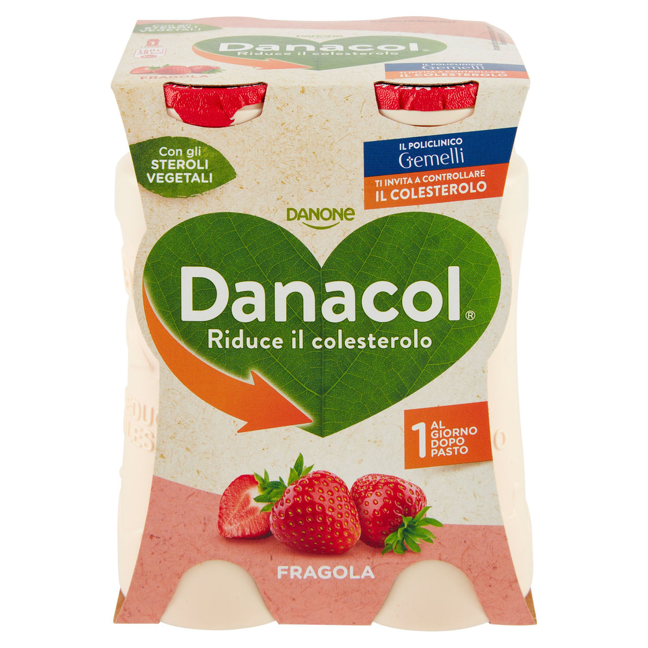 DANACOL Yogurt da bere, Riduce il Colesterolo grazie agli Steroli Vegetali, gusto Fragola, 4x100g